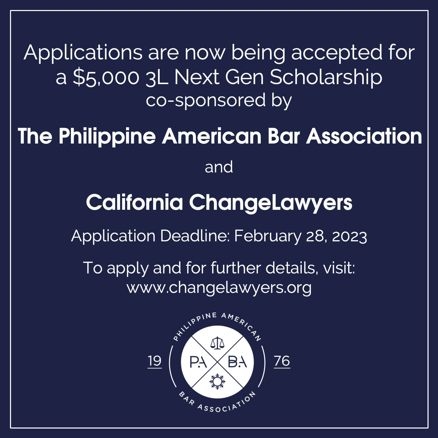 2023 3L Next Gen Scholarship Co-Sponsored by PABA & California ChangeLawyers