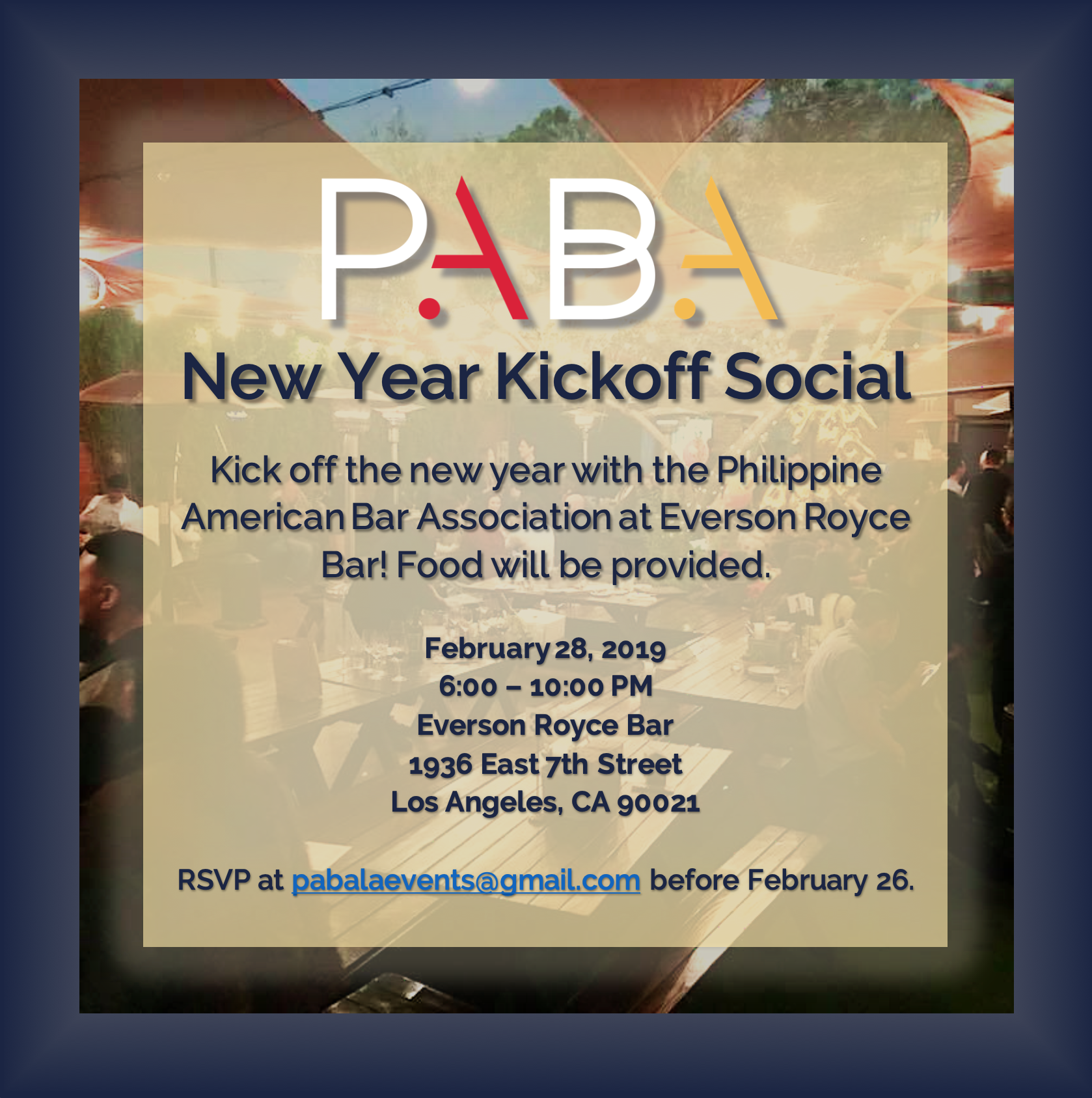 February 28 – PABA’s 2019 New Year Kickoff Social!